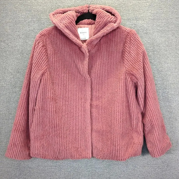 Elodie Girl Soft Faux Fur Coat Pink with Hood Size  Large - Picture 2 of 14
